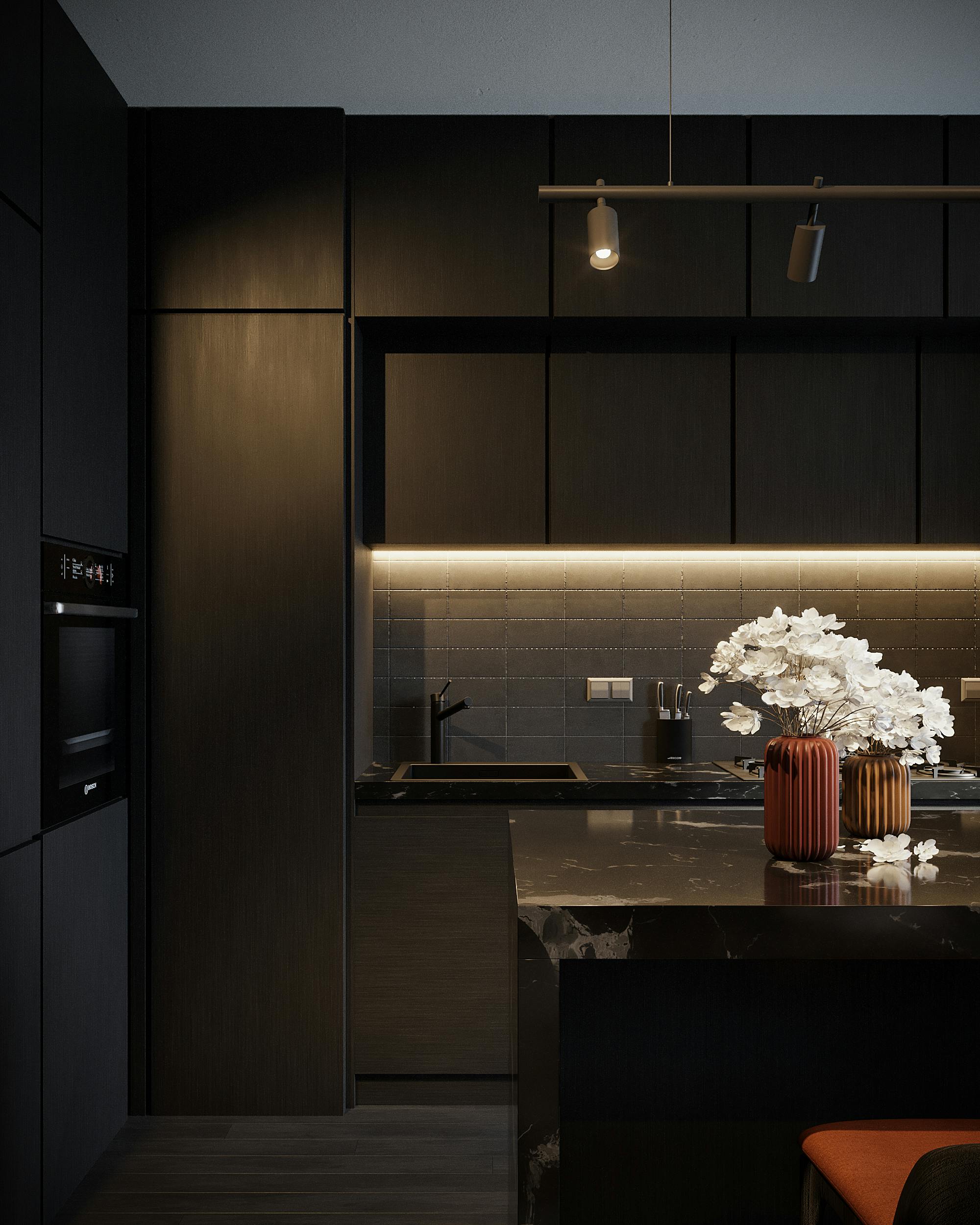 Cocina oscura de Departamento 21